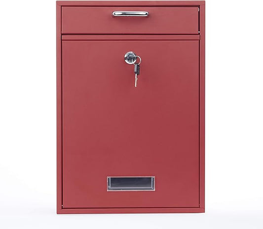 Wall Mounted Locking Vertical Dropbox Mailbox - Safe and Secure | Made with Galvanized Steel (Large, Red)