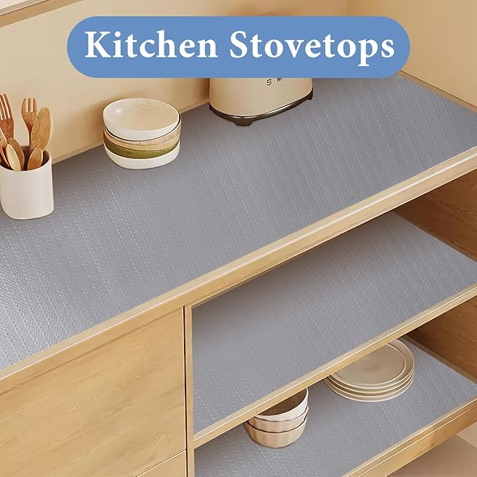 Shelf Liners for Kitchen Cabinets Non Adhesive Drawer Liner 17in x 20FT Pure Grey Thickened Shelf Liner Strong Non-Slip Easy to Clean for Tool Box Refrigerator with Knife and Tape Measure