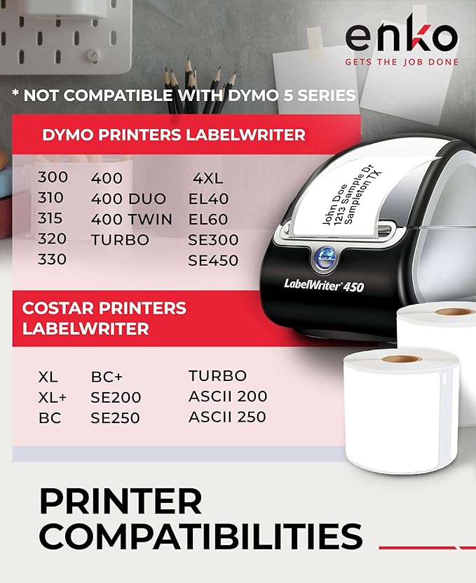 enKo (24 Rolls, 7,200 Labels) Address, Shipping & Barcode Labels 30256 (2-5/16 x 4") Compatible for Dymo LabelWriter