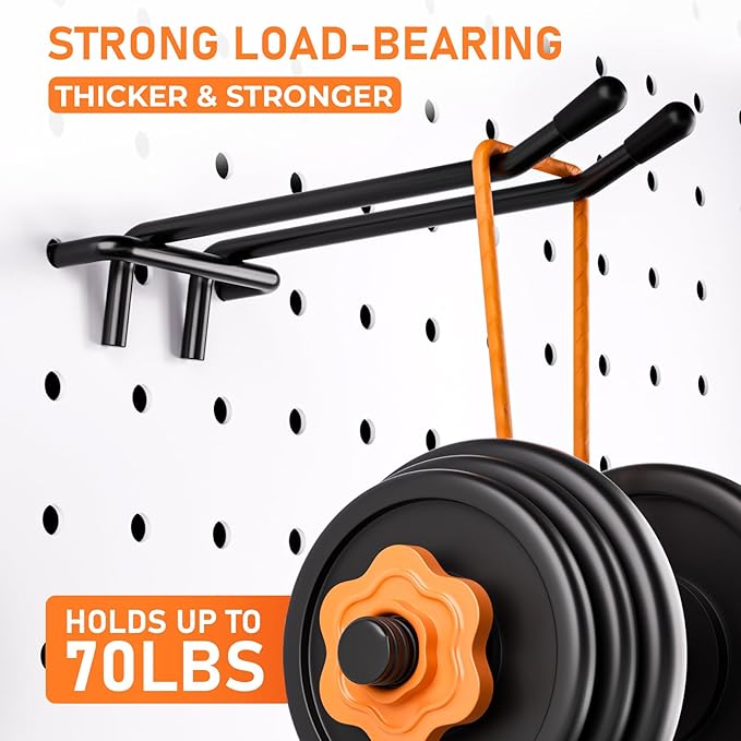 INCLY 176PCS Extra Thick Pegboard Hooks, 1/4" Heavy Duty Black Metal Peg Board Hooks Assortment with Peg Locks Pegboard Accessories Kit for Garage Wall Organizer Hanging Tools