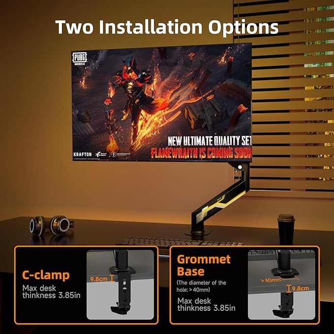 Suptek Monitor Mount Gas Spring Arm Desk Mount Stand - Fully Adjustable, Fits 32 inch Monitors, Weight Capacity up to 22 lbs (MD8WY)