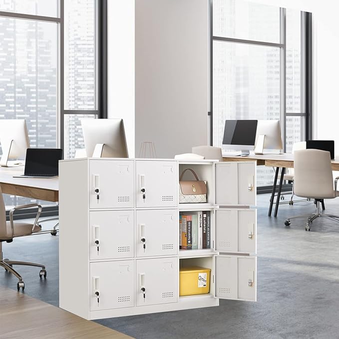 Metal Locker 9 Door Storage Cabinet, Steel Office Storage Lockers for Employees, Lockable Metal Cabinet with Lock and Ventilation, Office School Gym Garage Storage Organizer