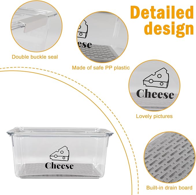 Cheese Container for Refrigerator with Cheese Slicer Kit,Cream Cheeses Container with Lid,BPA-Free Shredded Cheddar Cheeses Deli Meat Storage Containers for Fridge Organizers and Storage Box