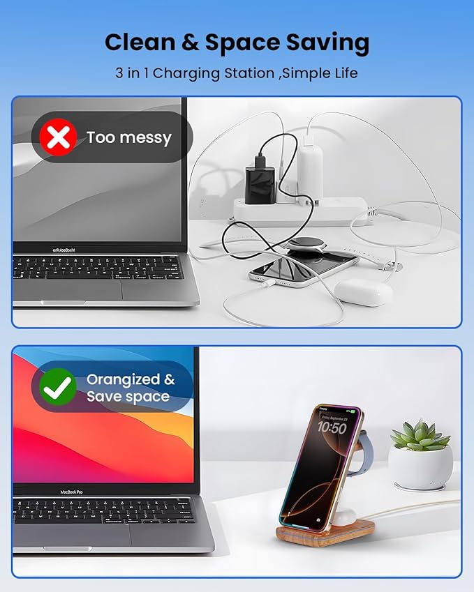 3 in 1 Wireless Charging, Wireless Charger Stand for Multiple Apple Devices, Wireless Charger for iPhone 17 16 15 14 13 12 11 Pro Max XS XR 8, Apple Watch 11 9 8 7 6 SE 5 4 3 2, AirPods 3/2/Pro