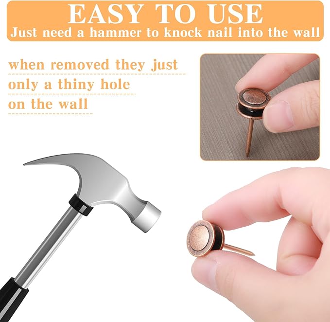 Ferraycle 40 Piece Double Headed Picture Hangers Nails 4 Size Long Thumb Tacks for Wall Hanging Decorative Nails Push Pins Picture Hooks for Drywall Photo Decor, 10/20/ 30/ 50lb(Red Antique)