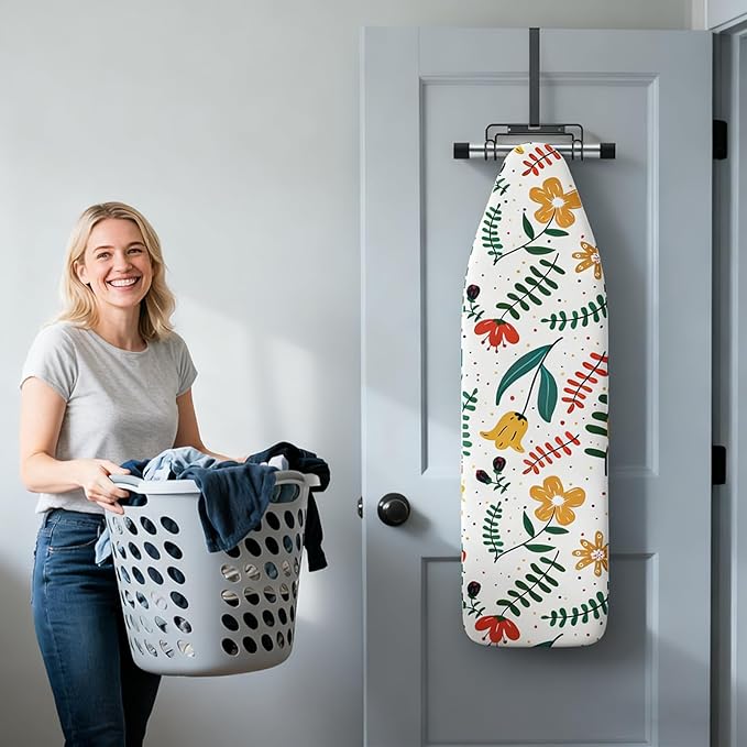 Ironing Board Hanger - Over-The-Door & Wall-Mounted Ironing Board Holder,Removable Hook,Durable Metal Organizer Rack for Y & T-Shaped Boards (Silver)