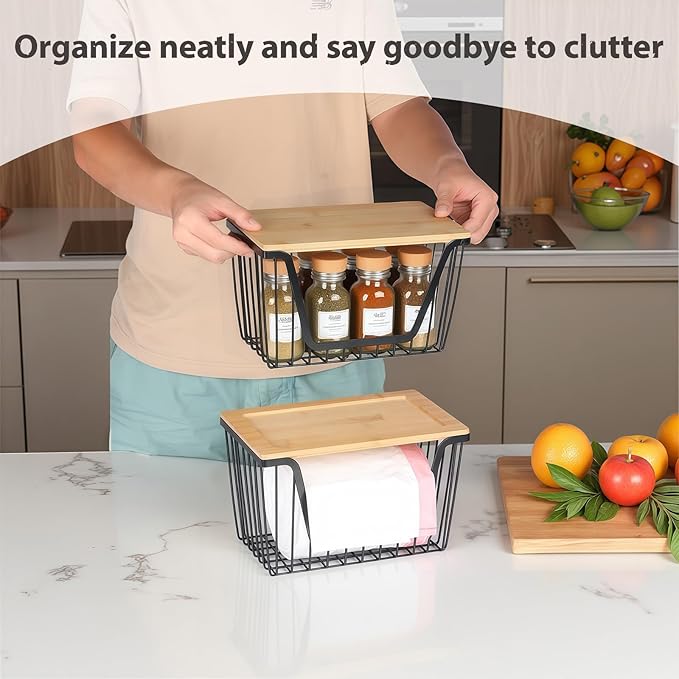 2 Pack Onion and Potato Storage Bins, Stackable Pantry Organizers Storage, Large Wire Storage Basket for Onion, Potato, Fruit, Vegetables