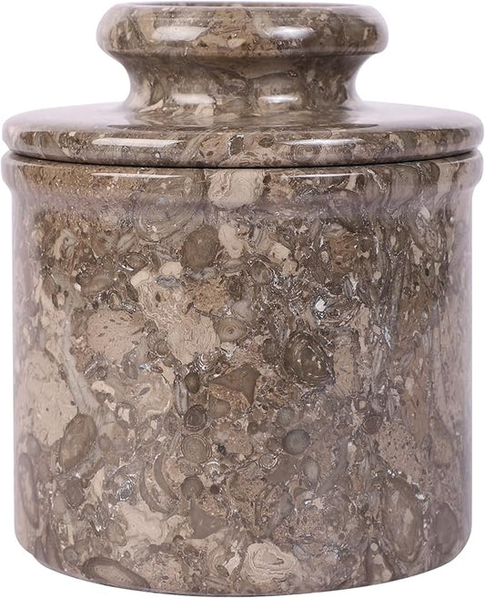 Butter Crock With Lid- Perfect Butter Keeper Crock- Classic Butter Bowl- Stylish French Butter Keeper - Purely Handcrafted Natural Marble - (Gray Oceanic)