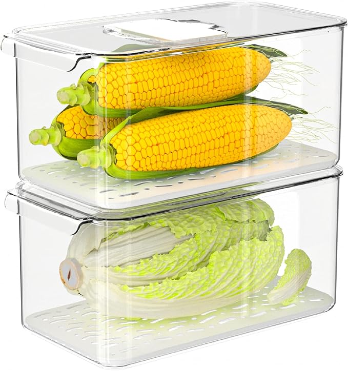 Large Lettuce Keeper Crisper, Vegetable Salad Storage Containers for Fridge, Refrigerator Food Storage Container, Berry Bins 5700 ml - Pack of 2