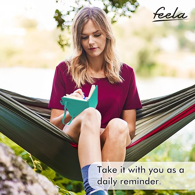 feela 6 Pack Pocket Small Notebooks Bulk, Mini Cute Memo Notepads Hardcover College Ruled Lined Journals with Pen Holder for Women Girls Office School, with 6 Black Pens, 3.5”x 5.5”, A6, Aqua