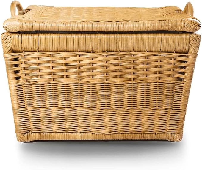 The Basket Lady Lift-Off Lid Wicker Storage Basket, Medium, 20 in L x 15 in W x 14 in H, Sandstone