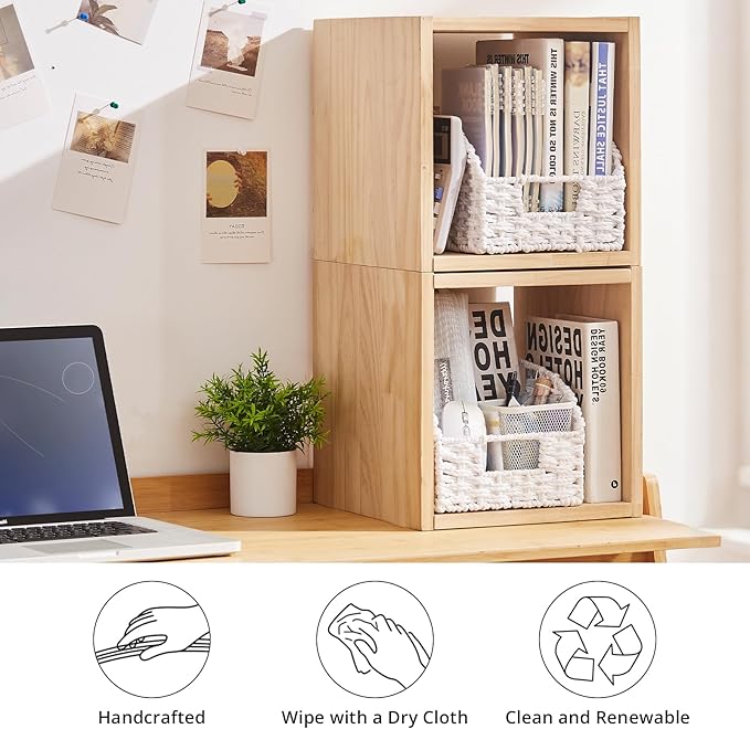 OIAHOMY Pantry Baskets for Organizing, Paper Rope Baskets with Built-in Handles, Wicker Storage Bints for Shelves, 2 Pack-White