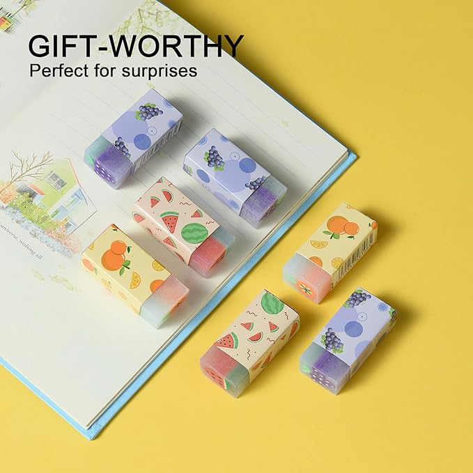 18Pcs Cute Fruit Erasers for Kids Bulk, Kawaii Fun Pencil Jelly Erasers for School Classroom Supplies Prize Gifts Party Favors