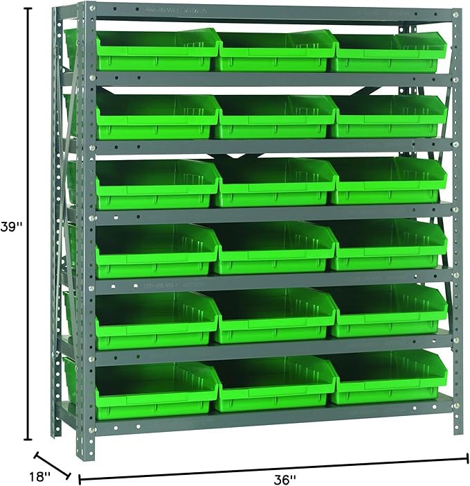 Quantum Storage Systems 1839-110GN Steel Shelving Unit with 4" Shelf Bins, 18" D x 36" W x 39" H, Green