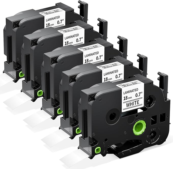 Labelife TZe-241 TZe TZ Tape 18mm 0.7 Laminated White Compatible with Brother P Touch Label Maker Tape 18mm .7 TZe241 for Brother PT-D400 PT-D410 PT-PT-D600 D610BT PTD460BT, 5-Pack, 3/4 Inch