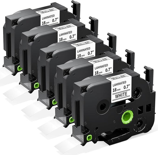 Labelife TZe-241 TZe TZ Tape 18mm 0.7 Laminated White Compatible with Brother P Touch Label Maker Tape 18mm .7 TZe241 for Brother PT-D400 PT-D410 PT-PT-D600 D610BT PTD460BT, 5-Pack, 3/4 Inch