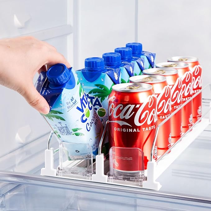 Drink Organizer for Fridge, Soda Can Dispenser for Refrigerator, Automatic Drink Dispenser for Fridge Holds up to 10 Cans, 2 Row