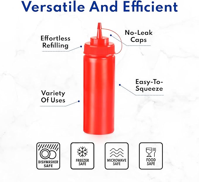 New Star Foodservice 533739 Plastic Squeeze Bottles with caps, Wide Mouth, 32 oz, Yellow, Pack of 6