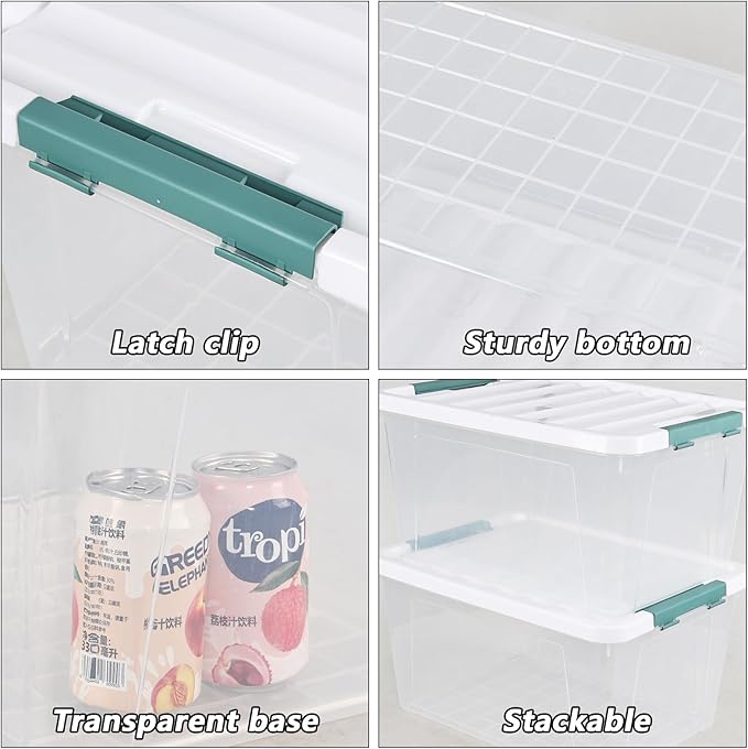 6 Pack 35 Quarts Large Storage Bin with Lid, Clear Plastic Latching Boxes