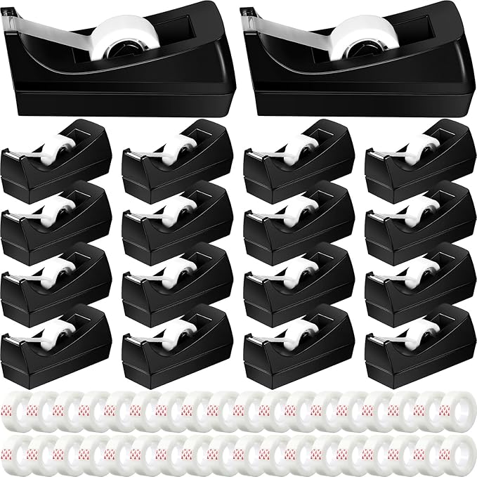 Yahenda 18 Pack Desktop Tape Dispenser Non Skid Base with 0.7 x 985 Inches Invisible Tape Refills Bulk Weighted Roll Dispenser for Office Home School
