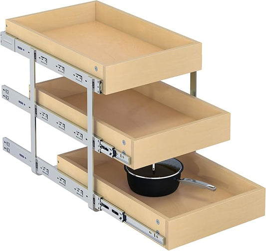 WelFurGeer 3-Tier Pull Out Cabinet Organizer with Soft Close, Heavy-Duty Slide Out Drawers for Cabinets, Pull Out Drawers for Cabinets, Bottom Mount Shelves for Kitchen, Pantry, Bathroom