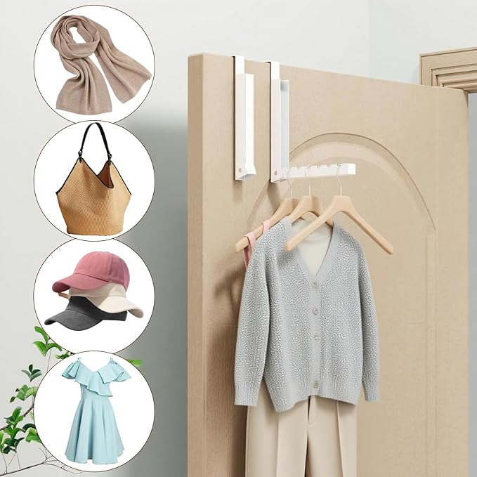 4PCS Over The Door Hanger Folding Over The Door Clothes Drying Rack Folding Hanging Coat Rack Foldable Portable Clothing Hanger Hooks for Laundry Bathroom Bedroom Dorm Travel