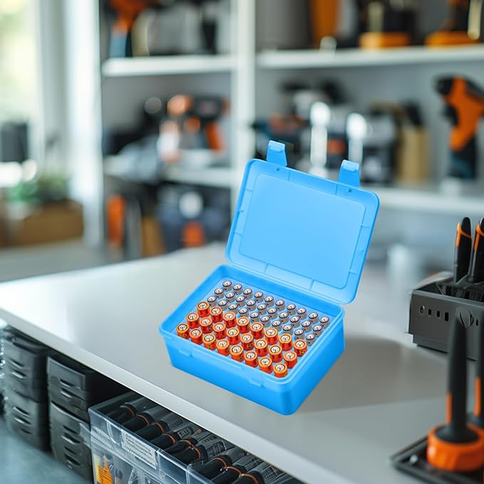 Battery Organizer Storage Box, Garage Case Holder for 24* AA, 30* AAA Batteries (Bag Not Include Batteries Pack) (blue)