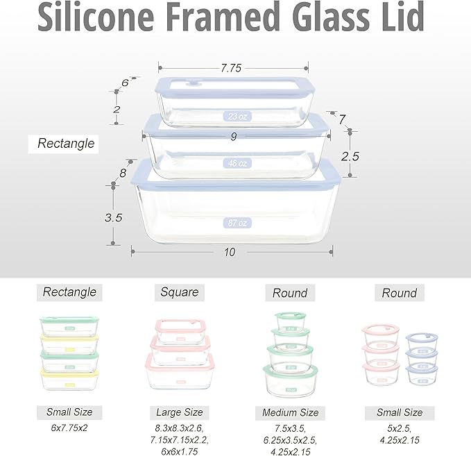 Urban Green Glass Food Container Set with Silicone Glass Lid, 3 Pack, Airtight, LeakProof, 100% Plastic Free, Meal Prep Food Storage Containers