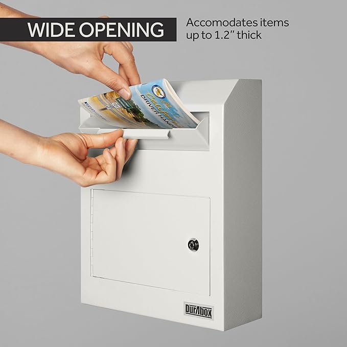Drop Box Deposit Safe 12 x 4 x 15” Heavy Duty Steel Wall Mount Mailbox for Mail, Letters, Checks, Keys, Cash and more for Home, Office & Commercial Use (W500) (Gray)