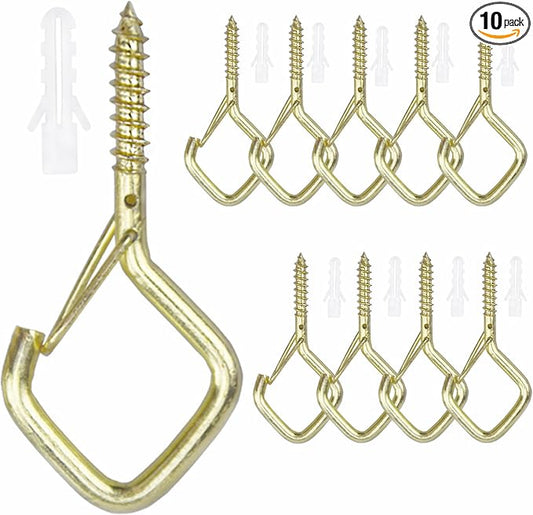 10 PCS Eye Screw Hooks for Hanging Heavy Duty with Safety Buckle.Metal Ceiling Hooks for Hanging Plants,Cup,Wind Chime,Bird Feeders,christmas String Lights at Indoor&Outdoor,2.36 Inch(No Drill Bit)