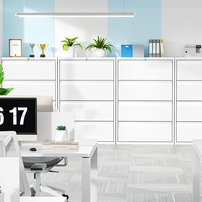 Incbruce 28" W 4 Drawer Lateral File Cabinet, Metal 4 Drawer Lateral Filing Cabinet with Lock, Steel Wide Filing Organization Storage Cabinet for Home, Office, Fit A4/F4/Letter/Legal File (White)
