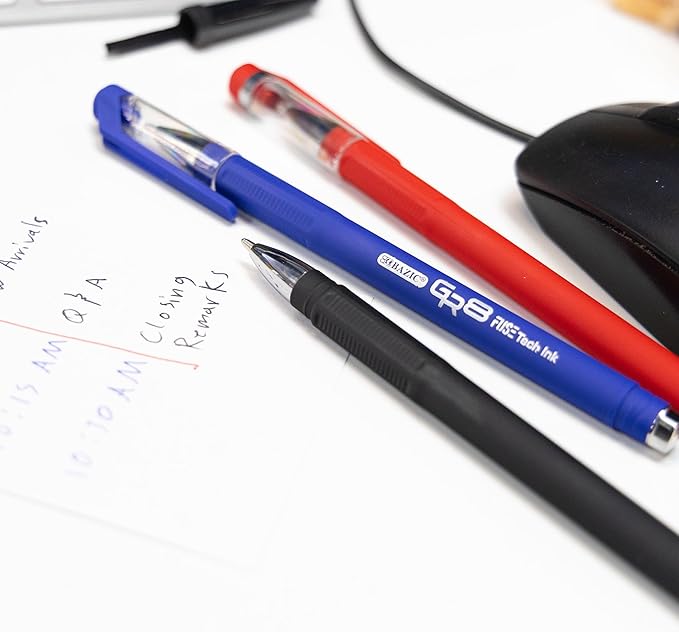 BAZIC Oil Gel Ink Pen, GR8 Assorted Colors w/Rubberized Barrel, 0.7 mm Medium Point Smooth Writing (3/Pack), 144-Packs