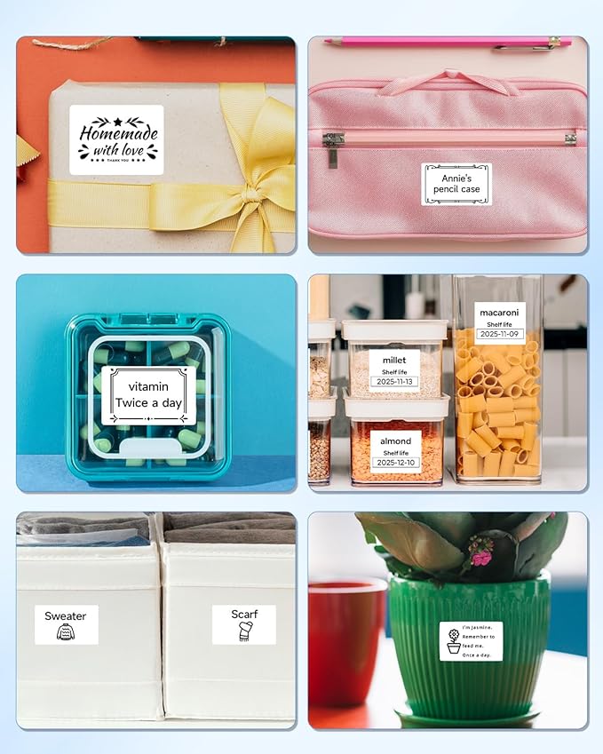 Thermal Labels - 1.96"X1.18" (50X30MM), Compatible with Label Maker Machine M100/ M110/ M150/ M220/ M250/ M108/ M221, Multi-Purpose Adhesive Thermal Labels, Black on White, 230 Labels/Roll