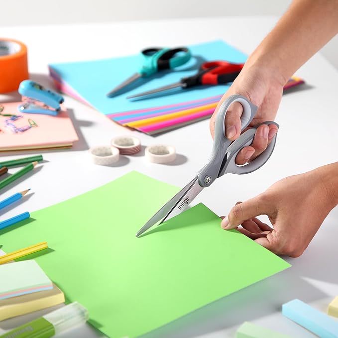 LIVINGO 3 Pack Scissors for Office: Sharp Stainless Steel Shears Heavy Duty All Purpose for Cutting Crafting Paper Fabric, Gray Comfort Handles, 8.5 Inches