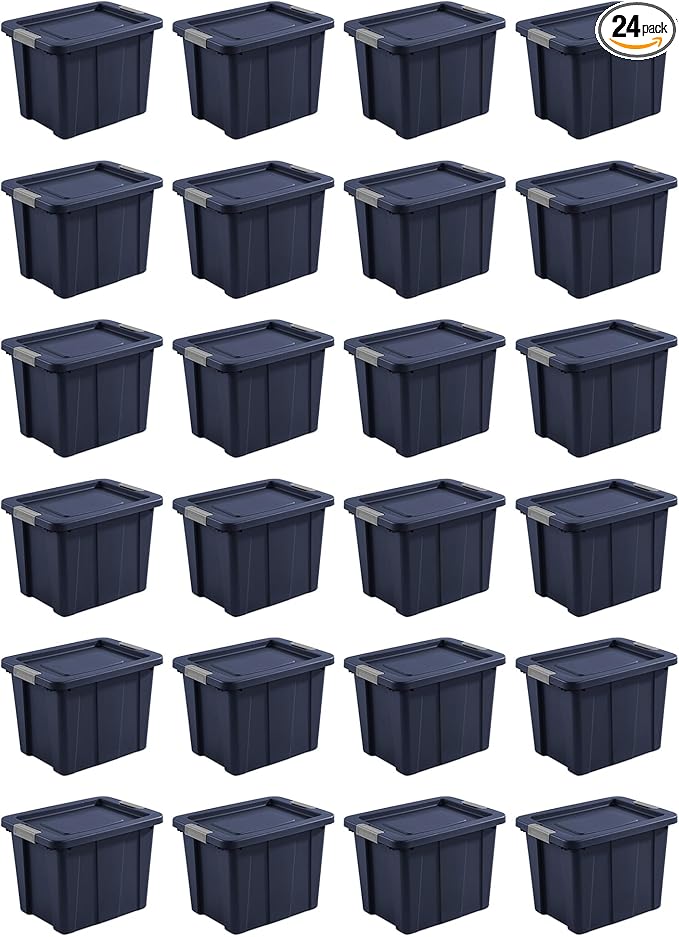 Sterilite 24-Pack Storage Bins with Lids, Heavy Duty Totes, Tuff1, 18 Gallon, Dark Indigo