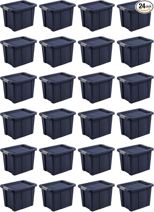 Sterilite 24-Pack Storage Bins with Lids, Heavy Duty Totes, Tuff1, 18 Gallon, Dark Indigo