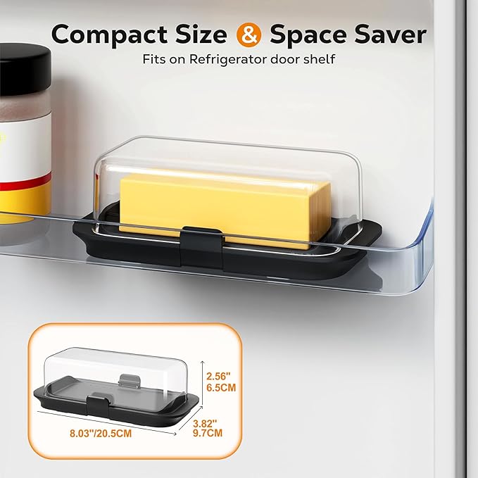 Pisol Large Butter Dish with Lid for Countertop and Fridge Refrigerator Door Shelf, Airtight 250g Butter Keeper for East Coast/West Coast/European/Kerrygold Butter/French Butter/Cream Cheese