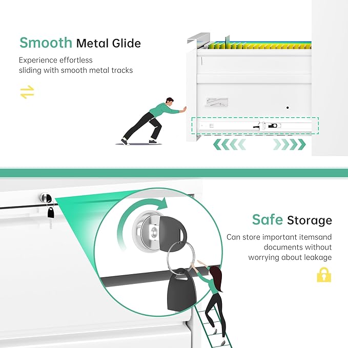 Bonusall 3 Drawer Lateral File Cabinet with Lock, Locking Metal lateral Filing Cabinet for Office Steel lateral File Cabinet, Large Horizontal File Cabinet Locked by Keys-White