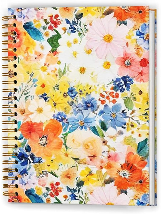 Boho Colorful Floral Notebook, Vibrant Flower Plant Journal, Cute Aesthetic Journal for Women, Cottagecore Wildflower Botanical Hardcover Spiral Notebooks, 5.5x8.3 Inch