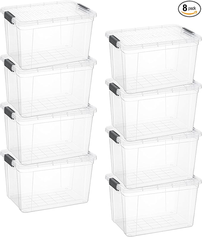 Superio Clear Storage Bins with Lids, 14.7 Quart BPA Free Plastic Containers, Transparent Boxes for Organizing, Stackable Crates, Organizer Totes for Home, Office, School, and Dorm