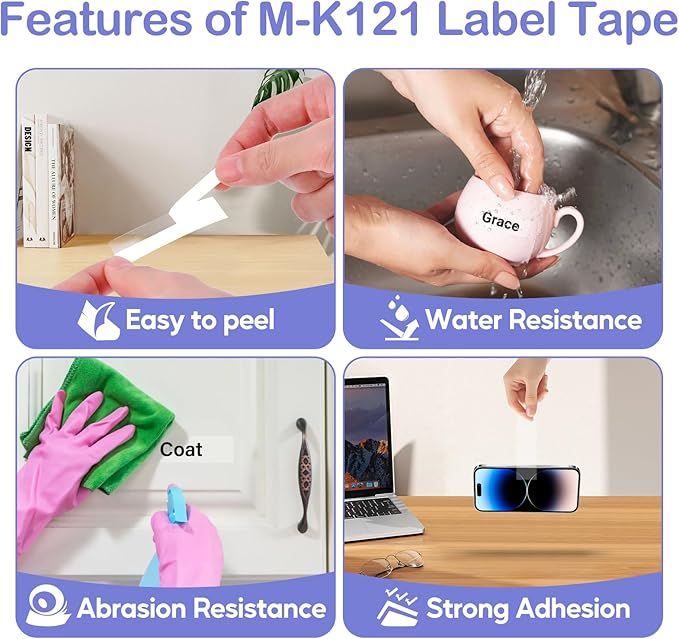 NineLeaf 4 Pack Compatible for Brother P-Touch M Label Tape MK121 M-K121 M121 Black on Clear 3/8" (9mm) x 26.2ft (8m) Labeling Refill Cartridge Work in PT-45M PT-65 PT-70 PT-80 PT-M95 Label Maker