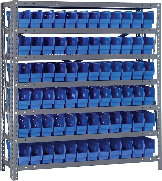 Quantum Storage Systems 1239-100BL Steel Shelving Unit with 4" Shelf Bins, 12" D x 36" W x 39" H, Blue