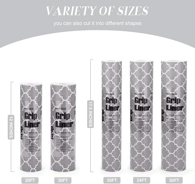 Glotoch Shelf Liners for Kitchen Cabinets 17.5x360 Inch Non Adhesive Drawer Liners for Kitchen,Non Slip Shelf Liner Waterproof Contact Paper for Cabinets and Drawers, Pantry, EVA Wire Shelf Liner,Gray