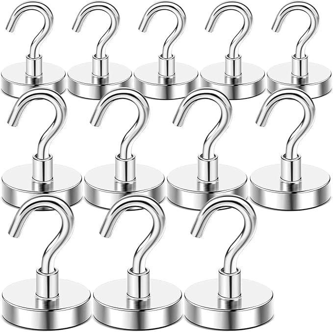 DIYMAG Strong Neodymium Magnetic Hooks, 170 Lbs Heavy Duty Rare Earth Magnets with Hook, Strong Corrosion Protection Facilitate Hook 12 Packs