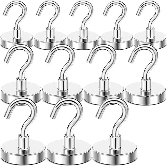 DIYMAG Strong Neodymium Magnetic Hooks, 170 Lbs Heavy Duty Rare Earth Magnets with Hook, Strong Corrosion Protection Facilitate Hook 12 Packs