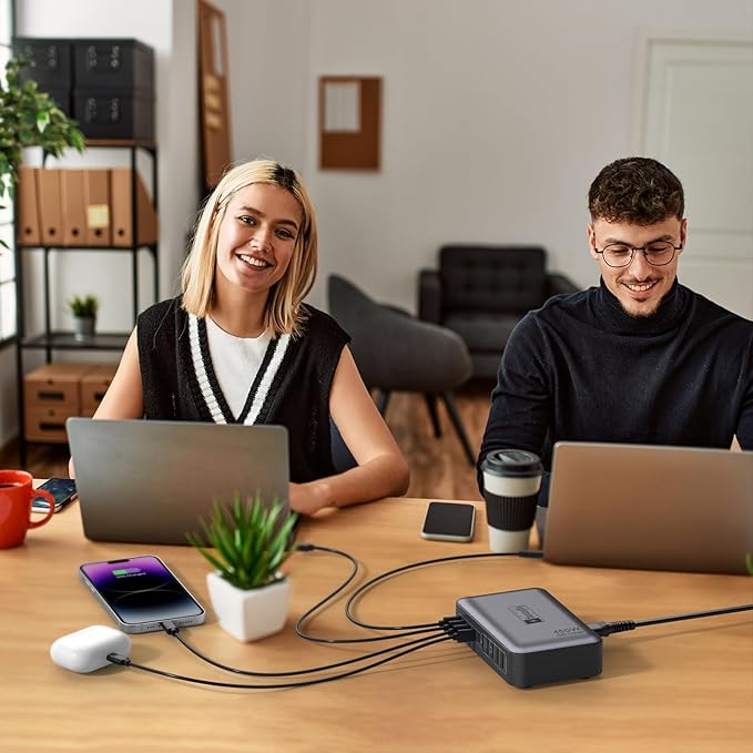 USB C Charger Block 10 Ports, 450W USB Charging Station for Multiple Devices, 5 Type C + 5 USB A GaN PD Charger Hub, Compact Power Brick Super Fast Charging for MacBook, Ipad, iPhone, Samsung