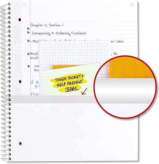 Five Star Spiral Notebook + Study App, 1 Subject, College Ruled, 8-1/2" x 11", 80 Sheets, Fights Ink Bleed, Water Resistant Covers, Organic Lines (820233F)