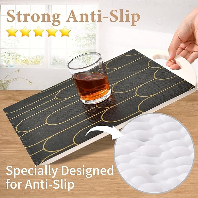 Shelf Liners for Kitchen Cabinets Drawer Liner 23.6in x 30FT Non Adhesive Black Gold Line Thickened Refrigerator Shelf Liner Paper Strong Easy to Clean for Tool Box with Knife and Tape Measure