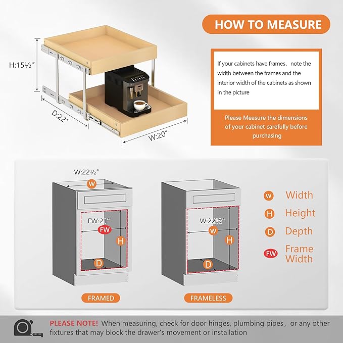 WelFurGeer 2-Tier Pull Out Cabinet Organizer with Soft Close Slides, Pull Out Drawers for Cabinets, Heavy-Duty Slide Out Drawers for Kitchen Cabinets, Under Sink, Pantry & Bathroom
