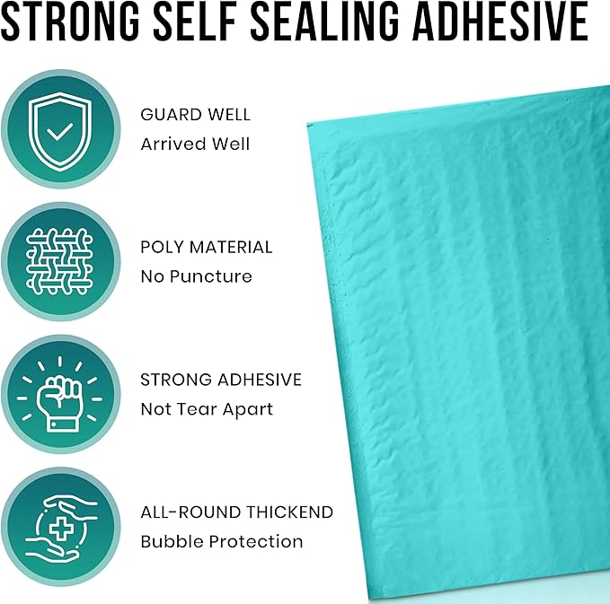 Levex - #0 6" x 10" [10 Pack] Teal Poly Bubble Mailers, Padded Envelope Mailers, Packing Envelope & Mailing Bags for Shipping
